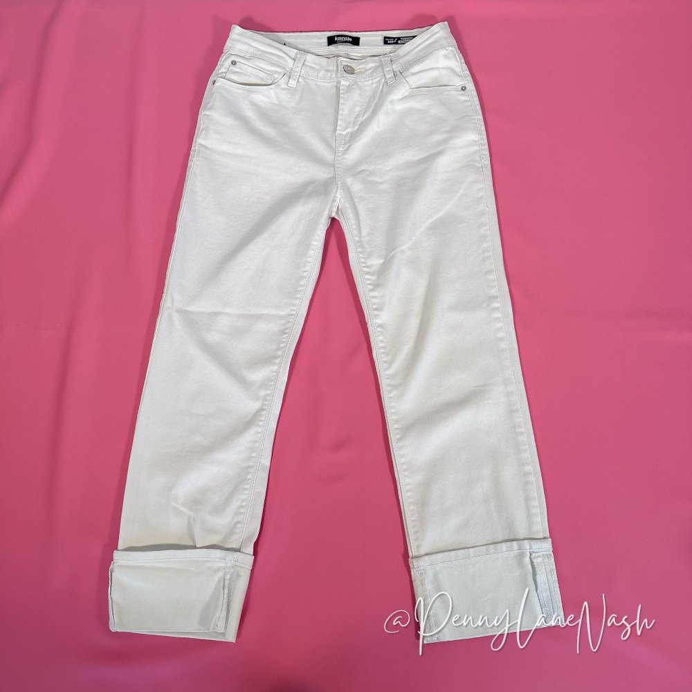 Kensie Tomboy Straight Cuffed Jeans White - Picture 2 of 6